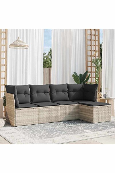 vidaxl Set canapele de gradina cu perne, 5 piese gri deschis poliratan