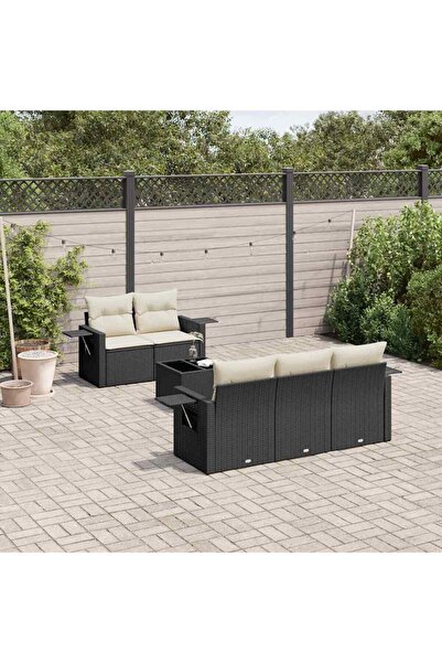 vidaxl Set mobilier de gradina cu perne, 6 piese, negru, poliratan