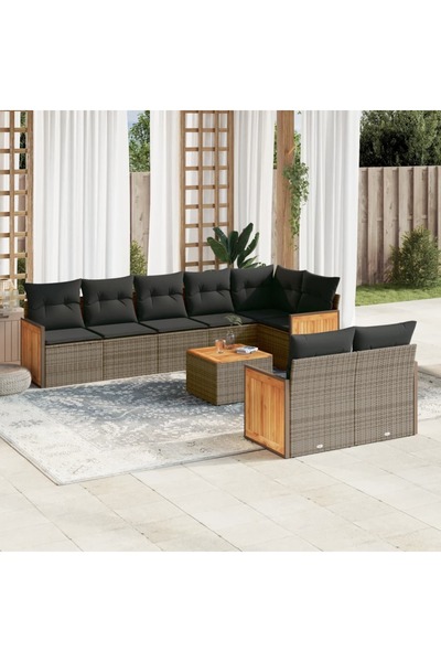 vidaxl Set canapele de gradina, 9 piese, cu perne, gri, poliratan