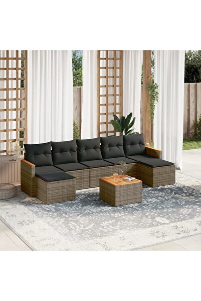 vidaxl Set canapele de gradina cu perne, 8 piese, gri, poliratan