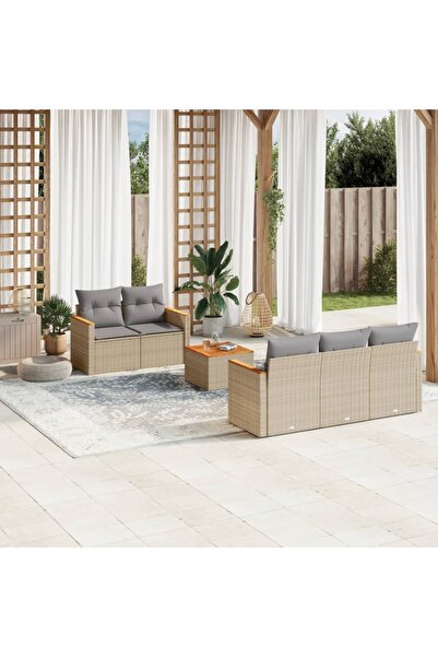 vidaxl Set canapele de gradina, 6 piese, cu perne, bej, poliratan