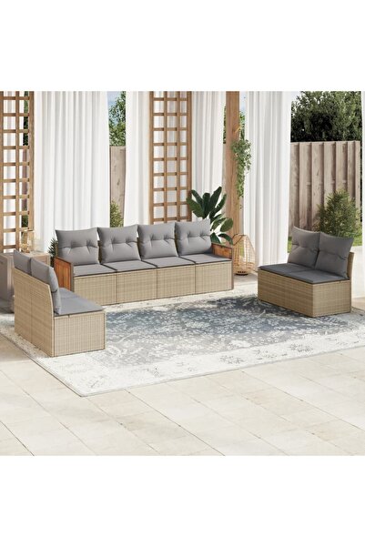vidaxl Set canapele de gradina, 8 piese, cu perne, bej, poliratan