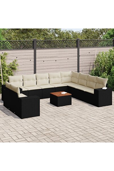 vidaxl Set canapele de gradina cu perne, 11 piese, negru, poliratan