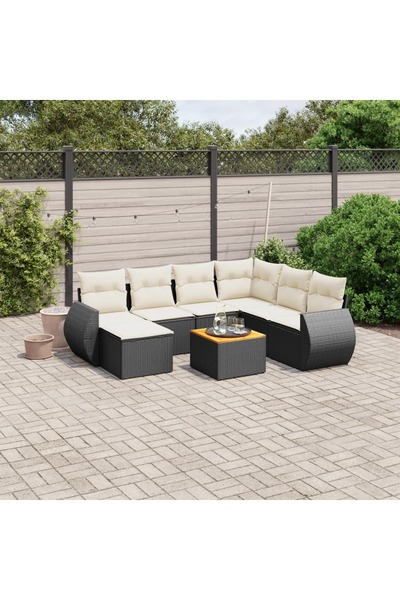 vidaxl Set mobilier de gradina cu perne, 8 piese, negru, poliratan