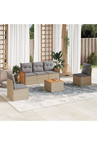 vidaxl Set canapele de gradina cu perne, 6 piese, bej, poliratan