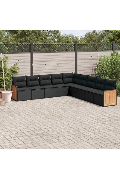 vidaxl Set mobilier de gradina cu perne, 9 piese, negru, poliratan