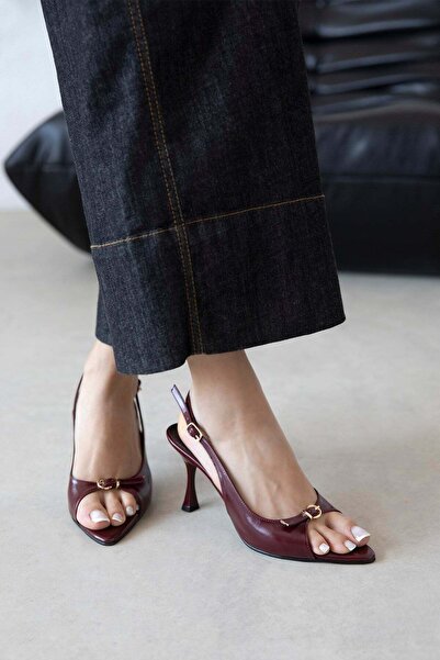 STRASWANS Livia Women's Heeled Wrinkled Leather Sandals Claret Red