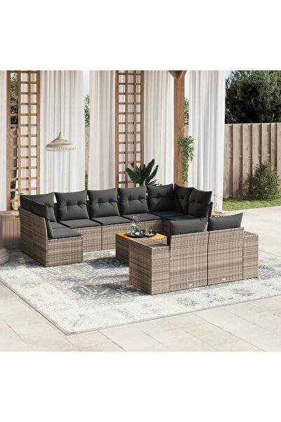vidaxl Set mobilier de gradina cu perne, 10 piese, gri, poliratan
