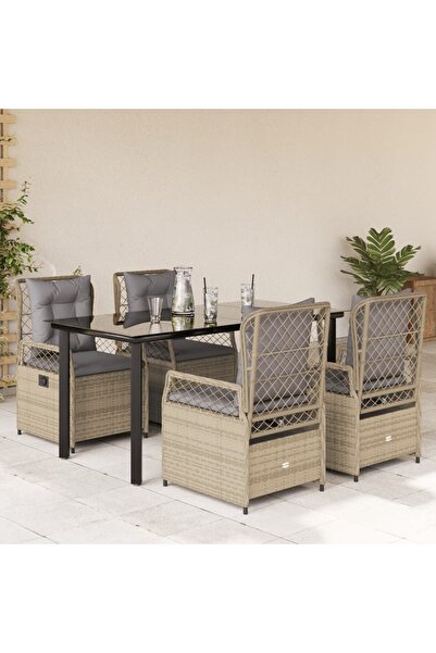 vidaxl Set mobilier de gradina cu perne, 5 piese, bej, poliratan