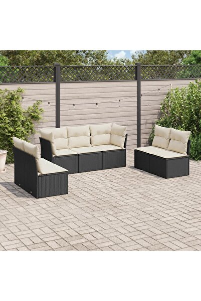 vidaxl Set canapele de gradina cu perne, 7 piese, negru, poliratan