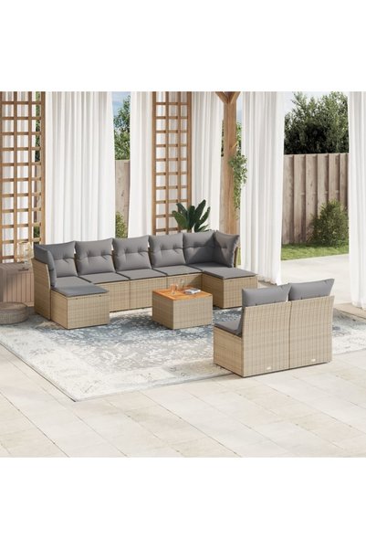 vidaxl Set canapele de gradina, 10 piese, cu perne, bej, poliratan