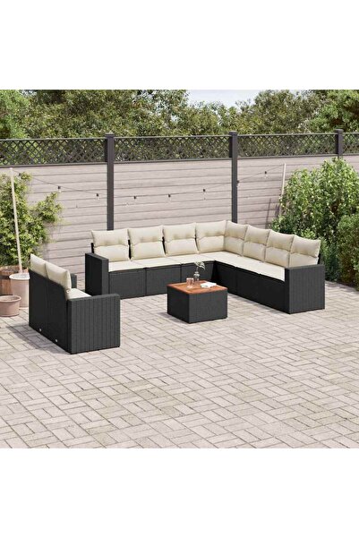 vidaxl Set canapele de gradina cu perne, 10 piese, negru, poliratan