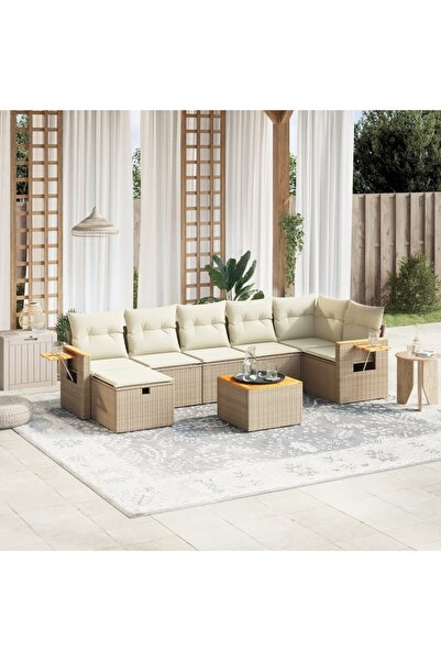 vidaxl Set canapele de gradina, 8 piese, cu perne, bej, poliratan