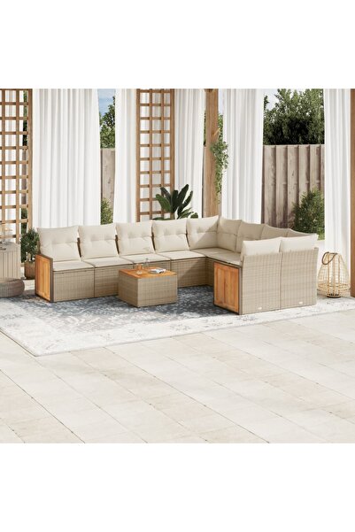 vidaxl Set canapele de gradina cu perne, 10 piese, bej, poliratan