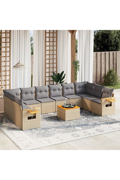 vidaxl Set canapele de gradina cu perne, 11 piese, bej, poliratan