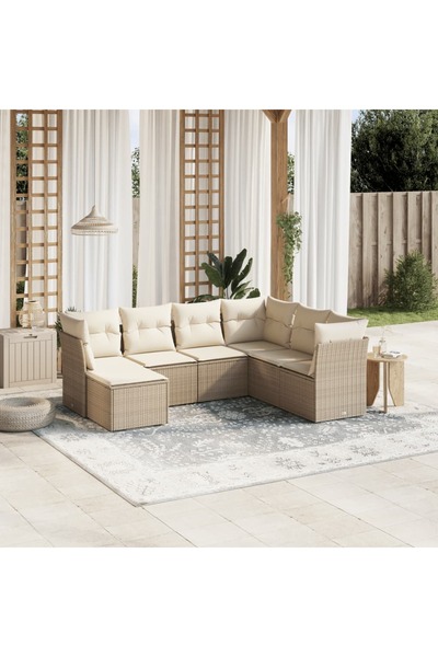 vidaxl Set canapele de gradina, 7 piese, cu perne, bej, poliratan