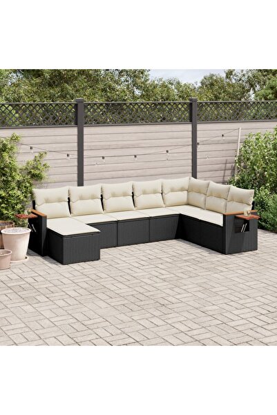 vidaxl Set mobilier de gradina cu perne, 8 piese, negru, poliratan