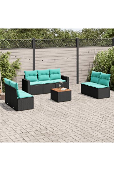 vidaxl Set canapele de gradina cu perne, 8 piese, negru, poliratan