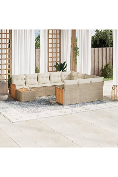 vidaxl Set canapele de gradina cu perne, 11 piese, bej, poliratan
