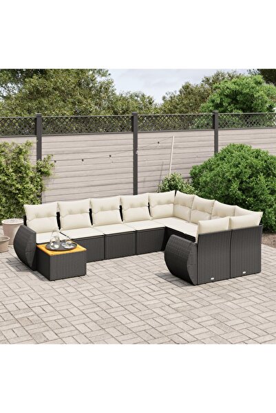 vidaxl Set canapele de gradina cu perne, 10 piese, negru, poliratan