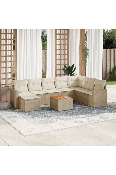 vidaxl Set canapele de gradina, 9 piese, cu perne, bej, poliratan