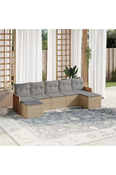vidaxl Set canapele de gradina, 7 piese, cu perne, bej, poliratan
