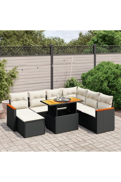 vidaxl Set mobilier de gradina cu perne, 8 piese, negru, poliratan