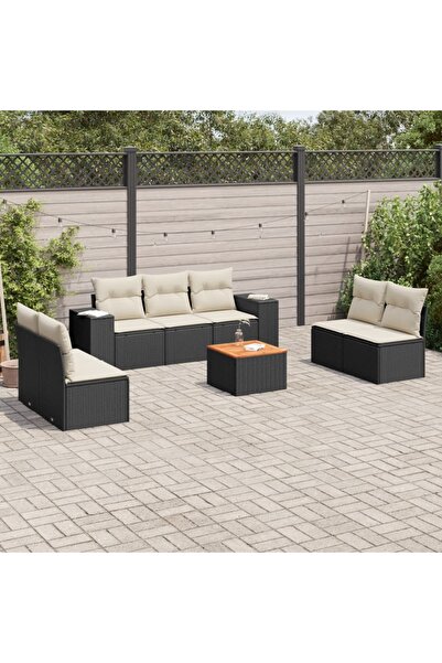 vidaxl Set mobilier de gradina cu perne, 8 piese, negru, poliratan