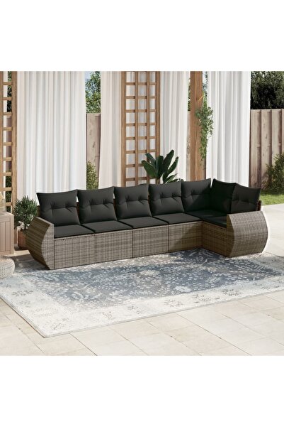vidaxl Set mobilier gradina cu perne, 6 piese, gri, poliratan