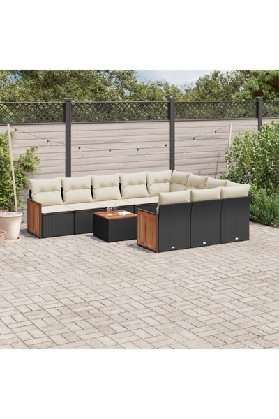 vidaxl Set canapele de gradina cu perne, 11 piese, negru, poliratan