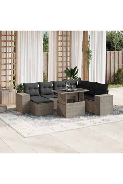 vidaxl Set mobilier de gradina cu perne, 8 piese gri deschis poliratan