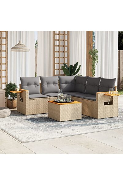 vidaxl Set canapele de gradina cu perne, 6 piese, bej, poliratan