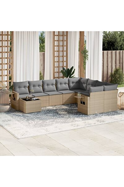 vidaxl Set canapele de gradina cu perne, 10 piese, bej, poliratan