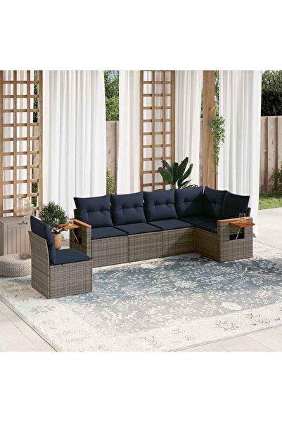 vidaxl Set canapele de gradina cu perne, 6 piese, gri, poliratan