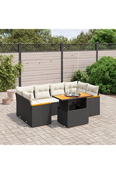 vidaxl Set canapele de gradina cu perne, 7 piese, negru, poliratan