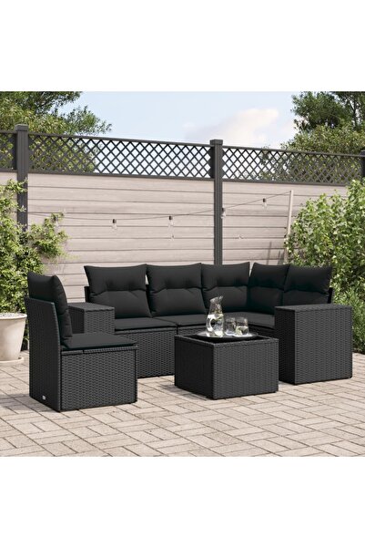 vidaxl Set mobilier de gradina cu perne, 6 piese, negru, poliratan