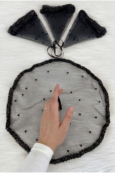ZEYMERADE Black Bride Groom Handkerchief, Crystal Glass Beads and Pearl Embel...