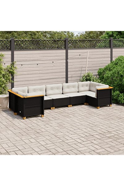 vidaxl Set canapele de gradina cu perne, 7 piese, negru, poliratan