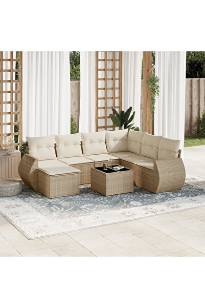 vidaxl Set canapele de gradina, 8 piese, cu perne, bej, poliratan