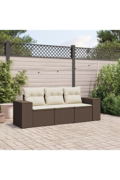 vidaxl Set canapele de gradina cu perne, 3 piese, maro, poliratan