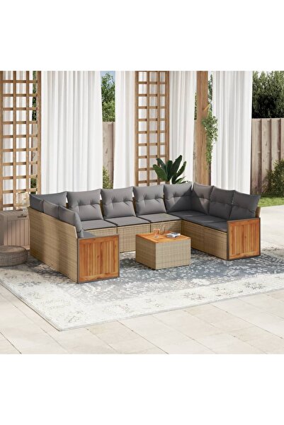 vidaxl Set canapele de gradina cu perne, 10 piese, bej, poliratan