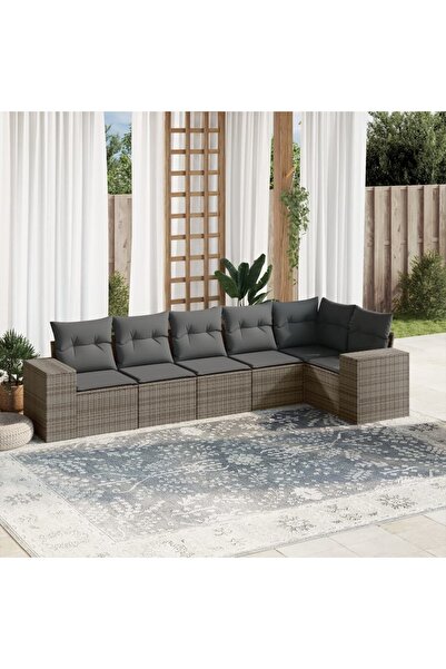 vidaxl Set mobilier gradina cu perne, 6 piese, gri, poliratan