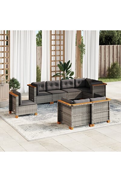 vidaxl Set canapele de gradina cu perne, 8 piese, gri, poliratan