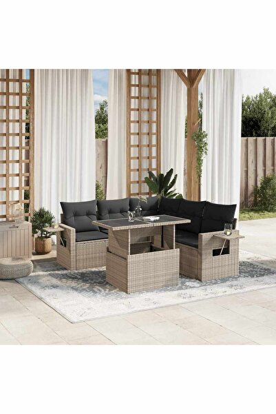 vidaxl Set canapele de gradina cu perne, 6 piese gri deschis poliratan