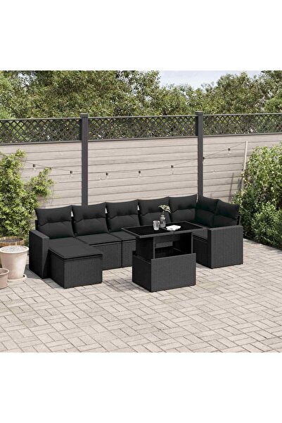 vidaxl Set mobilier de gradina cu perne, 8 piese, negru, poliratan