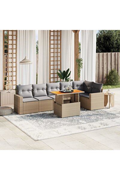 vidaxl Set canapele de gradina, 7 piese, cu perne, bej, poliratan