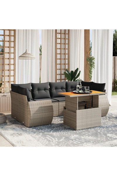 vidaxl Set canapele de gradina, 7 piese, cu perne, gri, poliratan