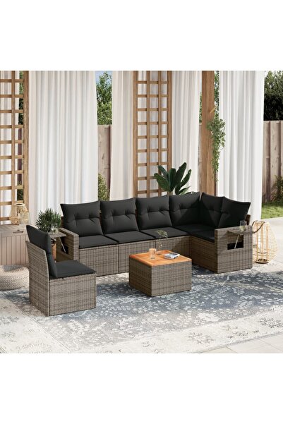 vidaxl Set canapele de gradina, 7 piese, cu perne, gri, poliratan
