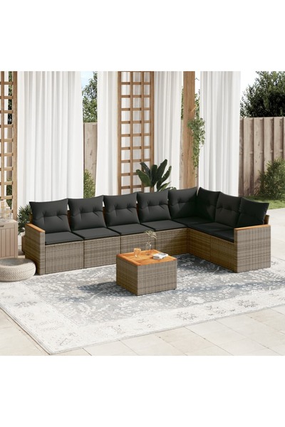 vidaxl Set canapele de gradina cu perne, 8 piese, gri, poliratan