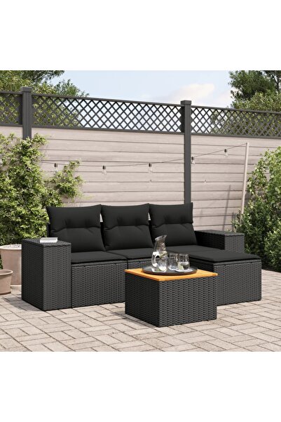 vidaxl Set mobilier de gradina cu perne, 5 piese, negru, poliratan